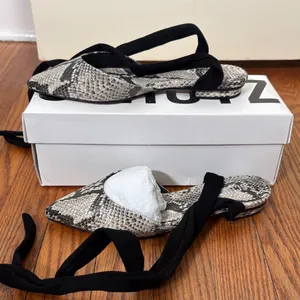 Schutz Barbrah Snake Print Leather Ankle Wrap Pointed Toe Flats Womens 6B NWT thumbnail 3
