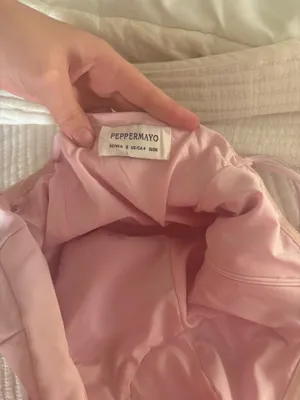 Peppermayo Light Pink One strap Mini dress with flowers. Slight staining on the inside Other than that great condition, worn once to Hoco! thumbnail 2