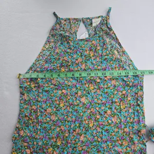 Silk & Salt‎ NWT Teal Floral Halter Maxi Dress Tie Waist Double Slit Medium thumbnail 10