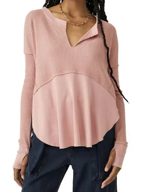 Free People We The Free Ottoman Slouchy Tunic Thermal Top Dusty Pink XS NWT thumbnail 1