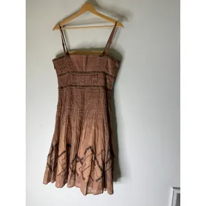 Elevenses Anthropologie Brown Cotton Pleated Sequin Midi Dress Womens 8 thumbnail 2