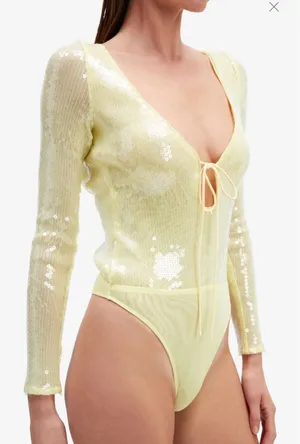 Bardot Verona Sequin Bodysuit In Canary Yellow thumbnail 1