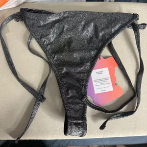 Fabletics Yitty Swim Luxe Side Tie Thong, Black/Silver Shimmer, XXL/1X thumbnail 1