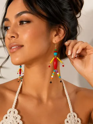 Resin Beaded Dangle Earrings Ethnic Bohemian‎ Style Perfect for Parties & Casual thumbnail 3
