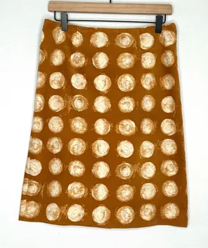 MAEVE Anthropologie Corded Dots Pencil Skirt Copper/Gold Velvet Circles Sz 4 thumbnail 1