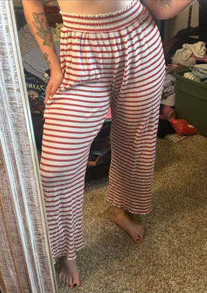 Beach Riot‎ Striped Wide-Leg Lounge Pants - Red and White thumbnail 1