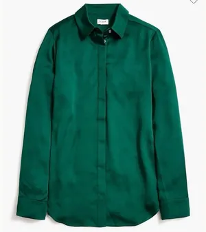 J.Crew Drapey Satin Button Up Top Medium Green Long Sleeve Collared Shirt Preppy thumbnail 1