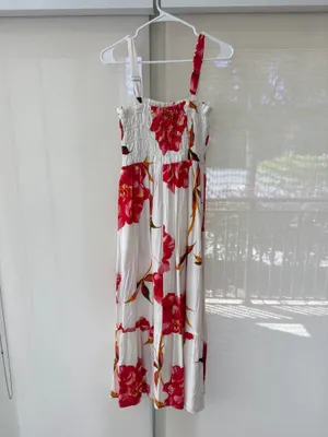 White Closet Elements White Floral Smocked Maxi Dress with Red Blooms thumbnail 2