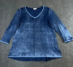 Habitat Clothes To Live In Blue Burnout Cotton V-Neck Top 3/4 Sleeve L Boho thumbnail 1