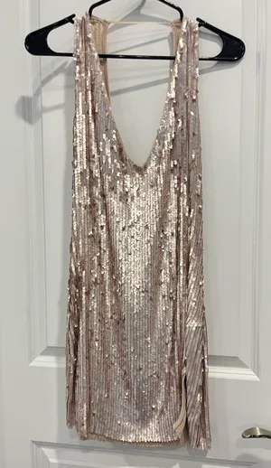 Intimately Free People Allover Pink Muted Sequin Slit Dress thumbnail 1