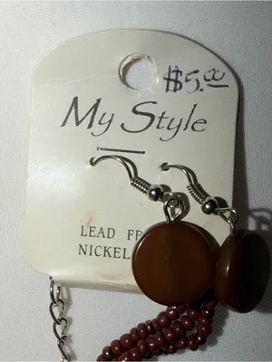 2000s vintage style whimsical bohemian brown & teal bedead necklace w earrings thumbnail 5