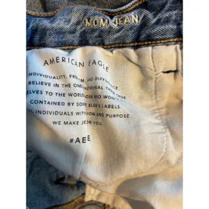 American Eagle Mom Jeans Womens 6‎ Long Blue Rigid Seam Front Raw Hem Distressed thumbnail 6