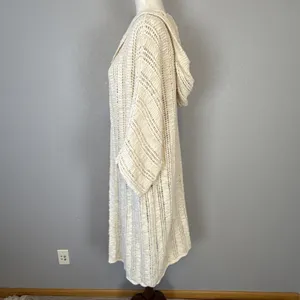 American Eagle Crochet Duster Hooded Cardigan Sweater Jacket Size M Ivory Cotton thumbnail 4