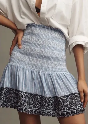 Anthropologie Maeve Smocked Linen Mini Skirt Small thumbnail 1