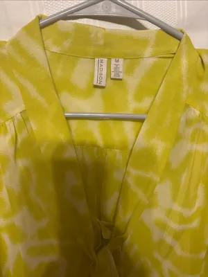 Madison Yellow and White Tie-Neck Blouse thumbnail 3