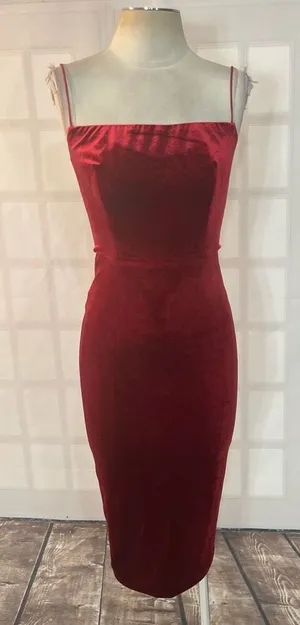 Abyss by Abby Maroon Velvet Sleeveless Bodycon Midi Dress Size XS thumbnail 1