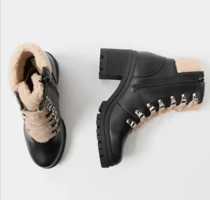 Black Sherpa Lace Up Lug Sole Boot Size 6.5 thumbnail 1