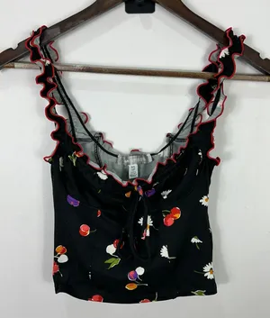 Urban Outfitters Babydoll Top Women XS Black Cherries Floral Y2K Coquette Dainty thumbnail 1