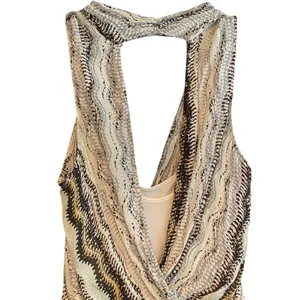Anthropologie Ella Moss Sleeveless aqua brown chevron Maxi Dress Resortwear thumbnail 8
