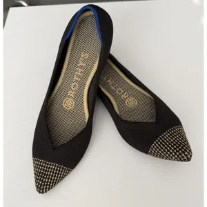 Rothy's The Point Black/Gold Embroidered Cap Toe Flats Women's Size 6 Retired thumbnail 2