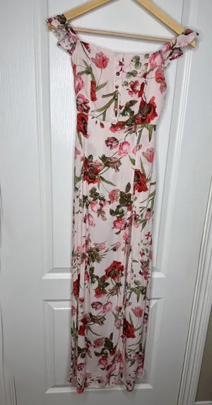 Solaris Style Floral Maxi Overlay Romper Off Shoulder NWT Size S thumbnail 2