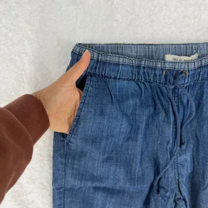 Life In Progress Casual Jogger Pants Womens‎ XS Blue Chambray Cotton Tapered Leg thumbnail 3
