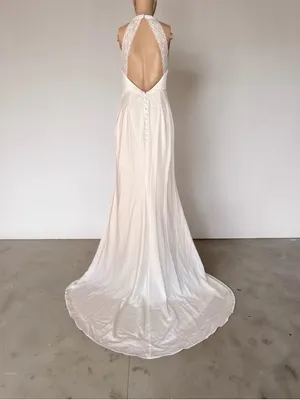 NWOT Radiant Adoration White Satin Lace Backless Halter Maxi Dress S thumbnail 6
