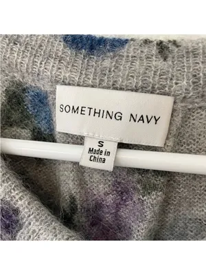 Something Navy Gray Floral Ruffle Tie-Front Sweater thumbnail 5