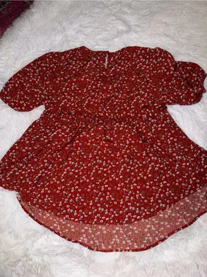Red Floral Tie Waist Shirt Business Casual thumbnail 3