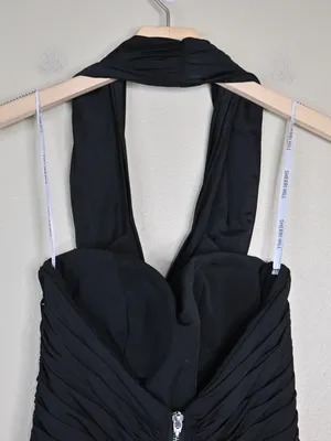 Sherri Hill Women's 4 Black Ruched Halter Mini Cocktail Dress thumbnail 4