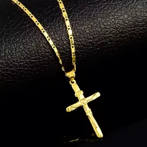 NEW 24k Yellow Gold Vermeil Crucifix Cross Pendant Necklace,‎ 16-18” thumbnail 5