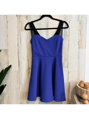 Forever 21 Royal Blue Fit & Flare Sweetheart Mini Dress Black Mesh Straps S thumbnail 2
