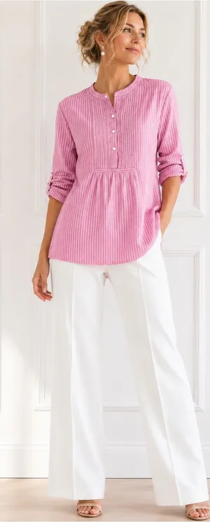 L.L. Bean Women’s Pin Tuck Pleated Long Sleeve Poplin Top Blouse Size S Regular thumbnail 1
