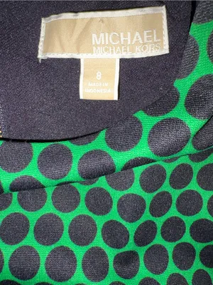Michael Kors Green and Navy Polka Dot Long Sleeve Crewneck Dress thumbnail 2
