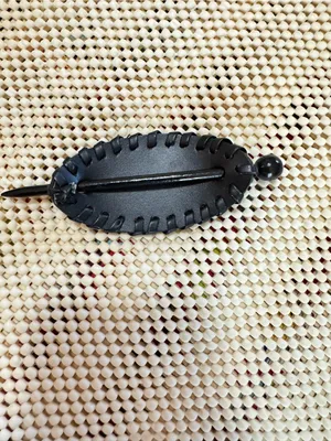 Black faux leather slide hair Stick Clip pin barrette. thumbnail 4