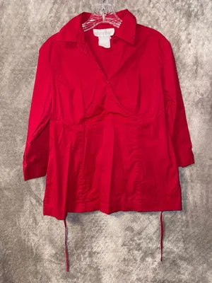 Motherhood Maternity Red Faux Wrap Tie-Front Long Sleeve Blouse thumbnail 2