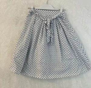 See You Monday Polka Dot Midi Skirt White Black Elastic‎ Waist Tie Belt Medium thumbnail 1