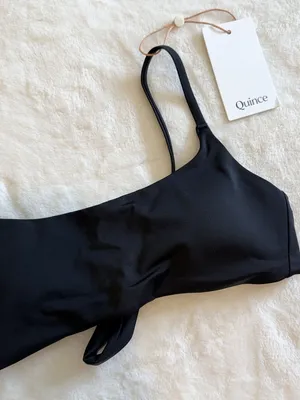 NWT Quince Italian Scoop Neck Bikini Top in Black - Size: Extra Small thumbnail 3