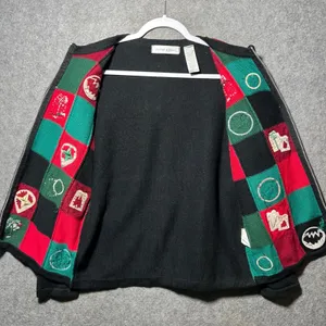 Victoria Jones Vintage Christmas Cardigan Sweater Zip Front Beaded Small‎ thumbnail 6