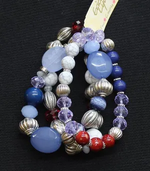 NWT Erica Lyons Beaded Holiday Elastic Bracelets Silver Gray / Blue Multi thumbnail 1
