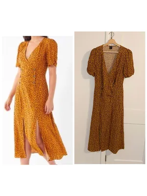 Urban outfitters NWOT $79 Woman’s S Mustard leopard print shortsleeve midi dress thumbnail 3