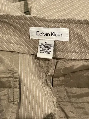 Calvin Klein Riley Tailored Khaki Pinstripe Wide-Leg Trousers thumbnail 7