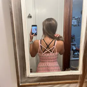 size S pink patterned sundress. Cross-cross straps on back. thumbnail 4