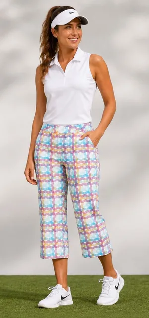 NIKE GOLF Multicolor Swirly Print Pull on Stretch Golf Pants Capri FitDry Large thumbnail 1