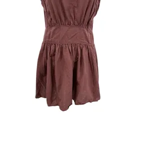 Free People Erin Ruffled Mini Dress Cut Out Back Linen Brown Size Large thumbnail 6