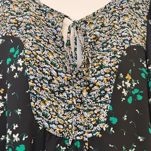 Ann Taylor chiffon navy and Green Women's Top floral flowy blouse keyhole top thumbnail 4