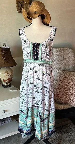 Mantaray white boho novelty monkey pineapple floral sleeveless maxi dress 14​ thumbnail 1