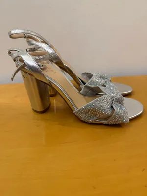 Badgley Mischka Silver Crystal Bow Ankle-Strap Heels thumbnail 2