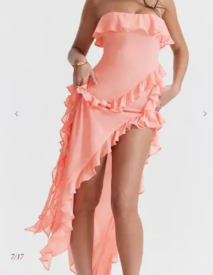House of CB Sarina Peach Ruffle maxi Dress size large thumbnail 6