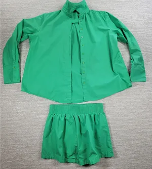 White Fox Short 2 Piece Set Womens S/M Green Button Up Oversized Top Pull On thumbnail 1